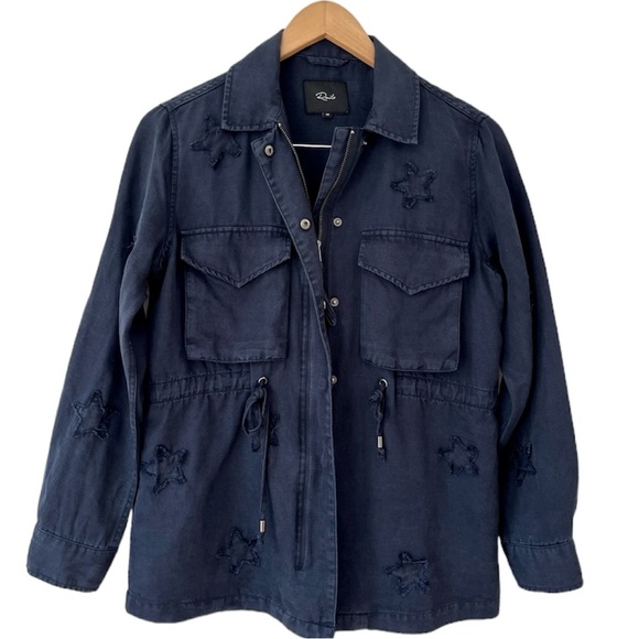 Rails Lancaster Indigo Stars Jacket Tencel Linen Blend Blue Womens Oversized XS - Picture 2 of 11